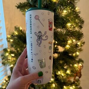 New Starbucks x Roller Rabbit Festive Monkey Tumbler 24 oz with Straw